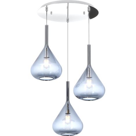 Lampadario a sospensione moderno Kona 3 luci vetro blu e rosone rotondo - Attacco E27 - Regolabile fino a 250cm d.42 (1/3)