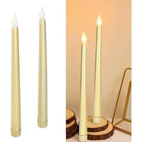 Set di 2 candele LED senza fiamma (tutte dorate), candele LED sottili, a batteria, luci LED decorative per feste, matrimoni, Halloween (1/5)