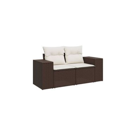 Canapé de jardin avec coussins 2 places marron résine tressée (1/5)