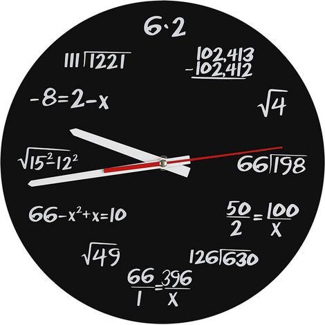 Horloge Murale Mathématique, 12 Pouces Équation Mathématique de Nouveauté Unique Horloge avec Équations Mathématiques Simples ppour Marquer Les Heures (1/5)