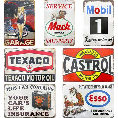 Lot de 7 Plaques Métal Vintage pour Garage – 20x30 cm Décoration Rétro pour café, bar, pub, bière – Design vintage – Idée Cadeau Homme (1/5)