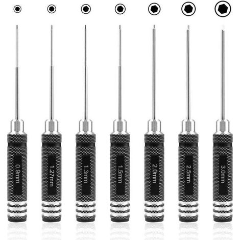 7 pièces Tournevis hexagonal-kit d'outils de tournevis RC (0,9 mm 1,27 mm 1,3 mm 1,5 mm 2,0 mm 2,5 mm 3,0 mm) pour hélicoptère modèle RC (1/4)