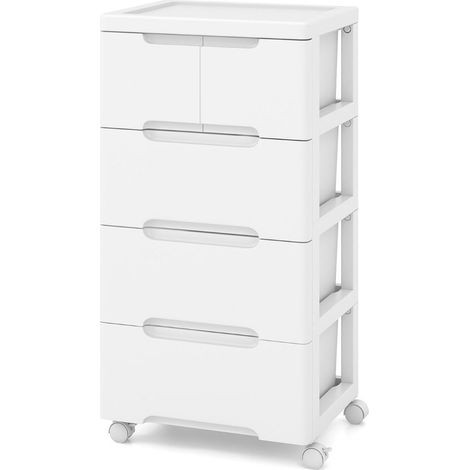 Armario de almacenaje móvil con ruedas 40 x 32 x 79 cm con 4 prácticos cajones y diseño moderno en PP blanco 200012736