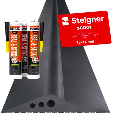STEIGNER Seuil de porte Garage avec Colle de Montage en EPDM, 6,5 m, 14 mm x 78 mm, SGD01