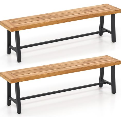 Banc extérieur en acacia pour 3 personnes 63 pouces, banc en bois sans dossier - set de 2 (1/5)