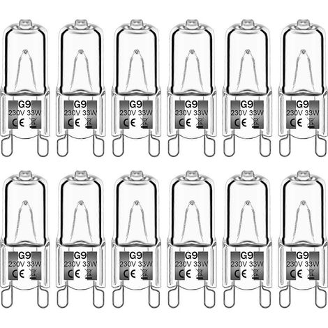 12pack g9 halogen bulbs 33w 230v 2800k warm white 380lm,clear capsule halogen lamps dimmable, no s (1/5)