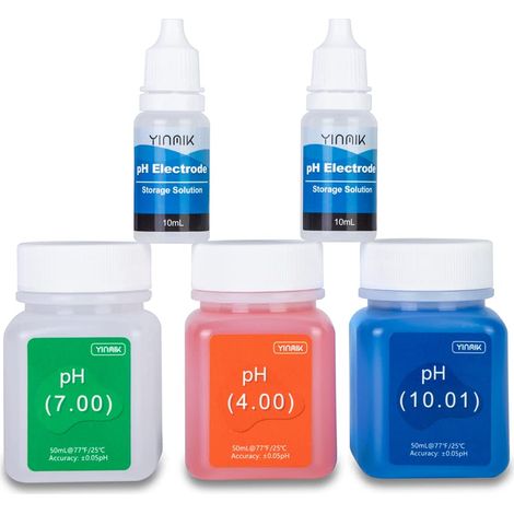 Kit de Solution d'étalonnage du pH (4.00, 7.00 et 10.01), Solution d'étalonnage du pH 50 ml et Solution de Stockage de Sonde pH 10 ml pour pH-Mètres (1/5)