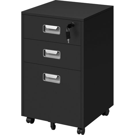 Homevive Cajonera de Oficina con Ruedas Armario Archivador Móvil Cajonera Escritorio con 3 Cajones para Formato A4/Carta 40×40×66,5 cm Negro