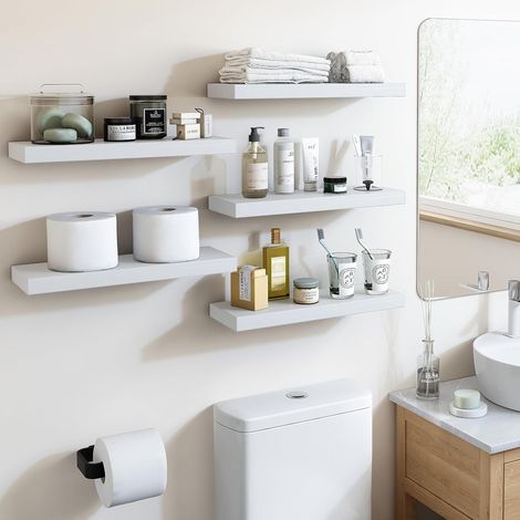 Schweberegale für die Wand, 40,1 cm, weiße Regale, Wandregal mit unsichtbarer Halterung für Badezimmer, Wohnzimmer, Schlafzimmer, Küche, Bürodekor (5 Stück)
