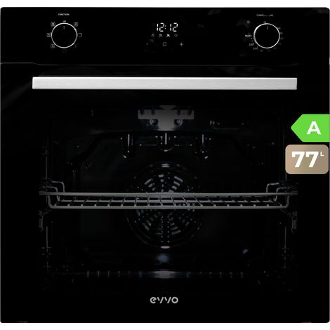 Horno Integrable EVVO H20, Eficiencia Energética A, 77L de Capacidad, 7 Programas, Temporizador, Display Digital, Mando Selector, Puerta Triple Acristalamiento, Color Negro