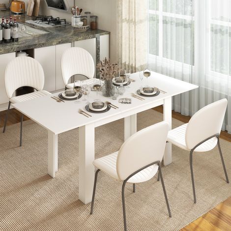 Table à manger extensible, table de cuisine rectangulaire, pour 6-8 personnes, 140-180 x 80 cm, blanc (1/5)