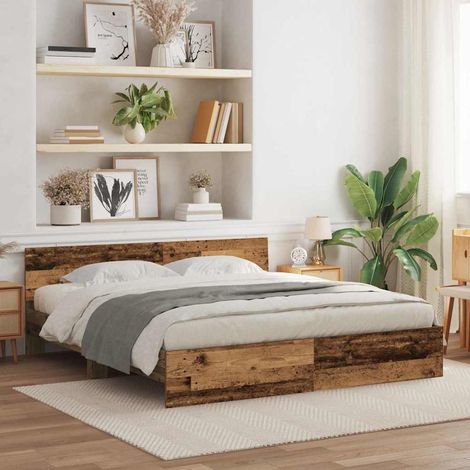 vidaXL Bettrahmen Wandmontage Altholz 203 x 185 x 70 cm Holzwerkstoff (1/5)