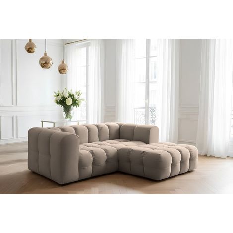 Ecksofa Designersofa SOLVIE XS in Stoff Tiffani Taupe Ottomane Rechts