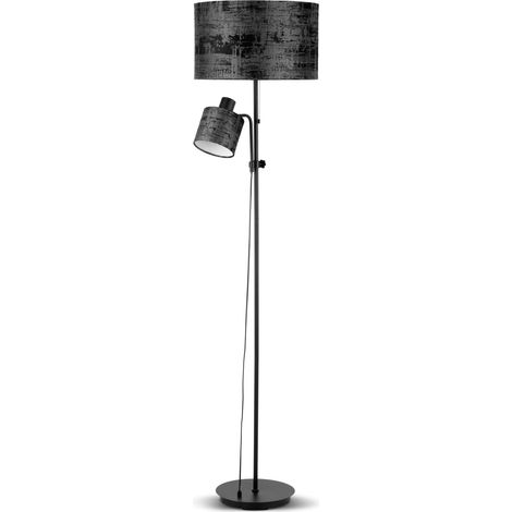 Lampadaire avec abat-jour en velours - Design moderne - Montage facile - Idéal pour bureau, chambre à coucher et salon - Culot E27 - Noir (1/5)