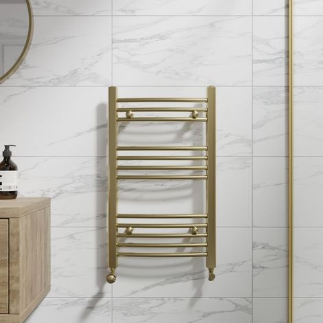 DuraTherm Brushed Brass Curved Heated Towel Rail Bathroom Radiator Designer 750 x 450mm