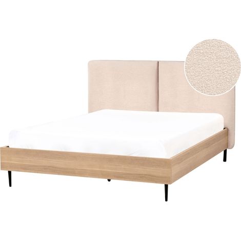 Letto matrimoniale con rete in tessuto bouclè beige 140 x 200 cm Limanton
