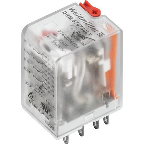 Weidmüller DRM570524LT D-SERIES DRM, Relais, Kontakte: 4, Wechsler, AgNi hauchvergoldet, 24 V AC, 5 A, Steckanschluss, 7760056101