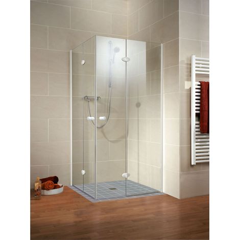 Schulte – Cabine de douche d'angle 80 x 80 x 190 cm – Portes pivotantes-pliantes – Verre de sécurité 5 mm – Profilé blanc – Montage réversible