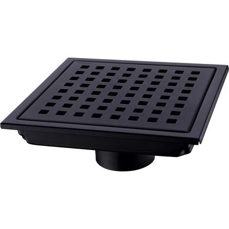 Siphon de douche carré 15x15 cm Acier inoxydable plaqué noir Grille amovible Sortie inférieure 5,1 cm pour haut débit (1/4)