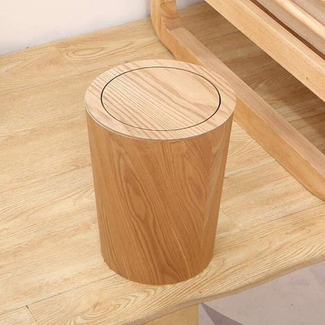 Poubelle ronde en bois avec couvercle pivotant, corbeille à papier pour cuisine, 19x19x30 cm (7x7x12 pouces) (1/5)