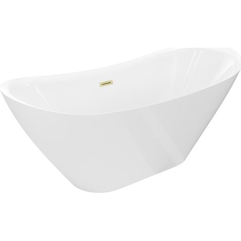 Mexen Lotos bañera exenta 180 x 75 cm, blanca, rebosadero oro cepillado - 52051807700-55 (1/3)