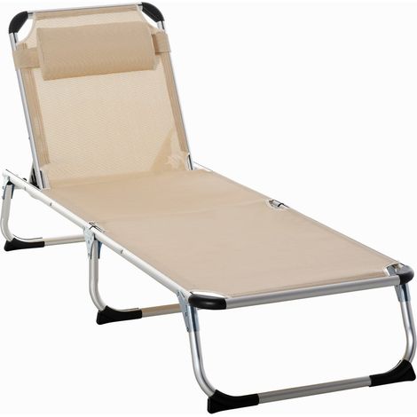 Gartenliege Alu 5-Fach Verstellbar Faltbar Ergonomisch Netzstoff Beige 170X60X76Cm