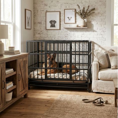 Jaula transportín para perros de metal plegable con ruedas, doble puerta y bandeja extraíble, negro, 47,2x29,8x30 (1/5)