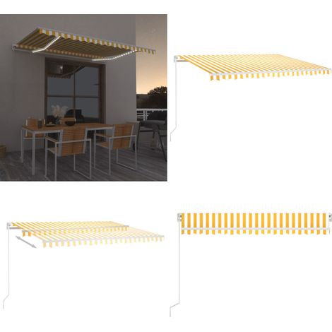 Markise Manuell Einziehbar mit LED 450x350 cm Gelb und Weiß - Outdoor-Markise - Sonnensegel - Gartensonnenblende - Markise Elektrisch - Markise Manuell - Home & Living (1/5)