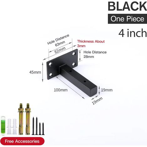 (Noir 10 cm) 2 supports d'étagère murale en acier inoxydable, robustes, pour banc, table ou étagère. Quincaillerie pour meubles (1/5)