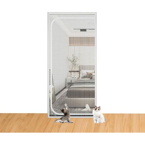 Moustiquaire de porte pour chat pour balcon en maille résistante aux animaux domestiquesbarrière de sécurité pour 85x210cm Blanc (1/4)