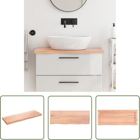 The Living Store Comptoir de salle de bain marron 80x30x(2-4) cm bois traité - Comptoir De Salle De Bain - Comptoir En Bois - Plan De Travail Salle De Bain - Meuble Lavabo - Chêne Massif (1/5)