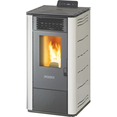 Stufa a Pellet FOCO Bianco - Basic Steel 10 - Classe Energetica A+ - Stile Minimale - Ventilazione Frontale (1/4)