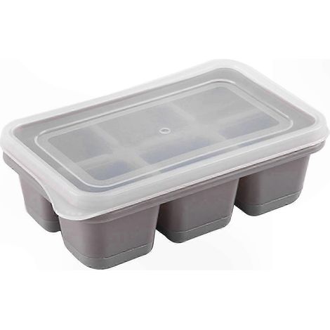 Silikon-Eiswürfelformen mit Deckel, 6 Würfel, zum Einfrieren von Babynahrung, DIY-Quadratform zum Backen und für Kekse (1/5)