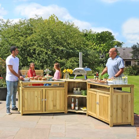 Zest Terraza Outdoor Kitchen Garden Corner Unit Double Cupboard Set Modular Wood (1/5)
