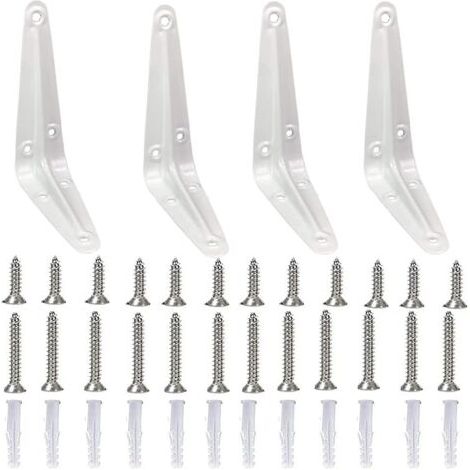 4 Pièces, Support Equerre D'étagere, Equerre Etagere Murale, Support Étagère Mural en Métal, Stable, Forte Capacité de Charge, avec 24 Vis, pour Chambre, Salon, Cuisine, Bureau (Blanc) (1/5)