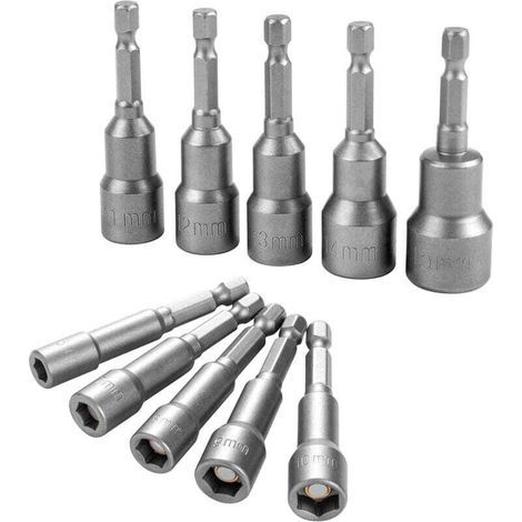 10 Pièces Embout Douille Magnétique Hexagonale Douille, Douille Visseuse à Choc 6-15mm pour Perceuse à Main, Tournevis Électrique, Clé à Douille (1/4)