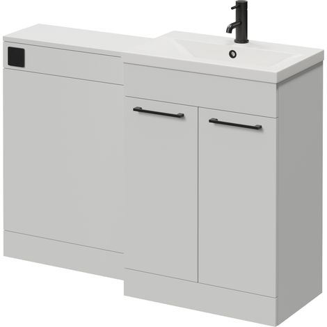 Napoli 390 Cento Gloss Grey Pearl 1200mm 2 Door Vanity Unit Toilet Suite with Glide Basin - 1200mm - Matt Black 160mm HandleWithout Kingston Toilet Pan