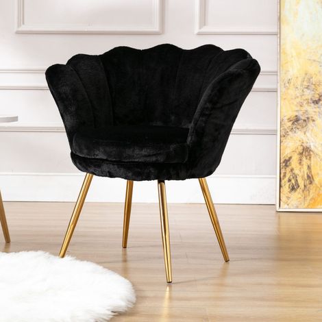 Wahson Fauteuil en Velours, Fauteuil de Salon Moderne Chaise Coquillage avec Pieds Métal Fauteuil Scandinave pour Chambre, Noir