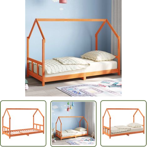 The Living Store Cadre de lit d'enfants cire marron 90x190 cm bois de pin massif - Lit Bébé - Lit Enfant - Cadre De Lit - Bois De Pin - Lit Design (1/5)