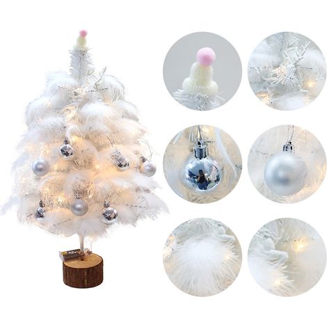 Sapin de Noël artificiel en plumes avec guirlande lumineuse, décoration de bureau pour Noël. (1/5)