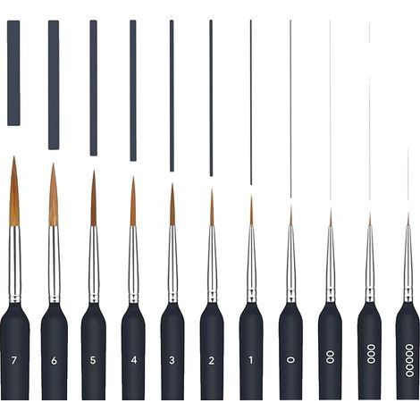 Pinceles de detalle, punta fina, para pintura de maquetas, 11 piezas redondas negras (1/2)