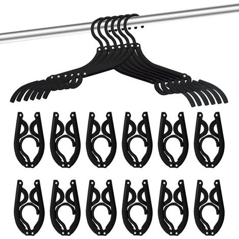12 perchas plegables negras - Ahorran espacio y son ligeras - Ideales para viajes y armarios pequeños (1/5)