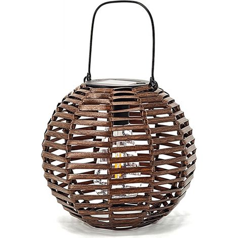 Lanterne Solaire - En Rotin Synthétique et Fer - Suspension Extérieure pour Jardin, Terrasse ou Allée - 20 x 27,3 cm - 1 pièce (1/5)