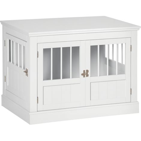PawHut jaula para perros, mesa auxiliar, casa para mascotas con 3 puertas francés con cierre magnético, para perros pequeños, 78x53x59,3 cm, blanco (1/5)