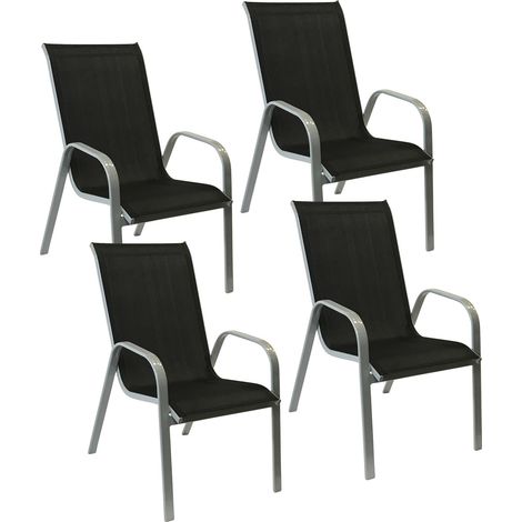 Set di 4 sedie MARBELLA in textilene nero - alluminio grigio