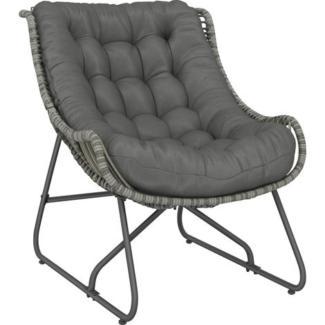 Fauteuil en rotin avec coussins et sangles, fauteuil d'extérieur rembourré en polyrotin, fauteuil en osier jusqu'à 120 kg
