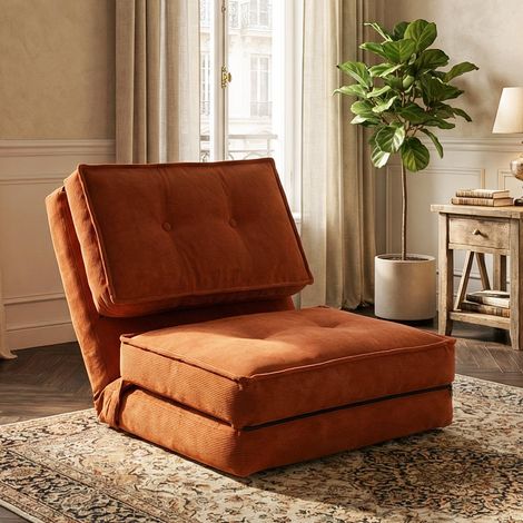 Fabulcozy Sofá Cama, Sofá Convertible de 1 Plaza con Respaldo Ajustable, Sofá Modular Para Sala de Estar, Tejido de Pana, Ideal Para Dormitorio o Estudio, Funda Extraíble de Fácil limpieza, 205×70×12 
