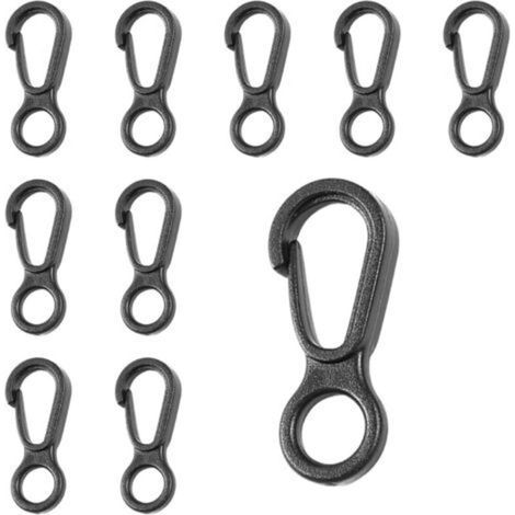 Lot de 10 mousquetons multifonctions en plastique noir Accessoires de tente, mousquetons, équipement de camping (1/5)
