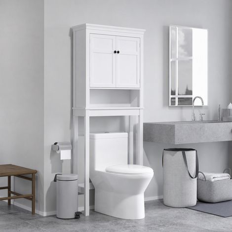 Meuble WC dessus de toilette meuble machine à laver meuble salle de bain placard 2 portes étagères réglables blanc (1/5)