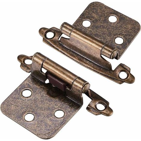 Bisagras para gabinete con tornillos, cierre automático, decorativas, montaje frontal, para puertas de gabinete de cocina con superposición variable (bronce antiguo) (1/3)